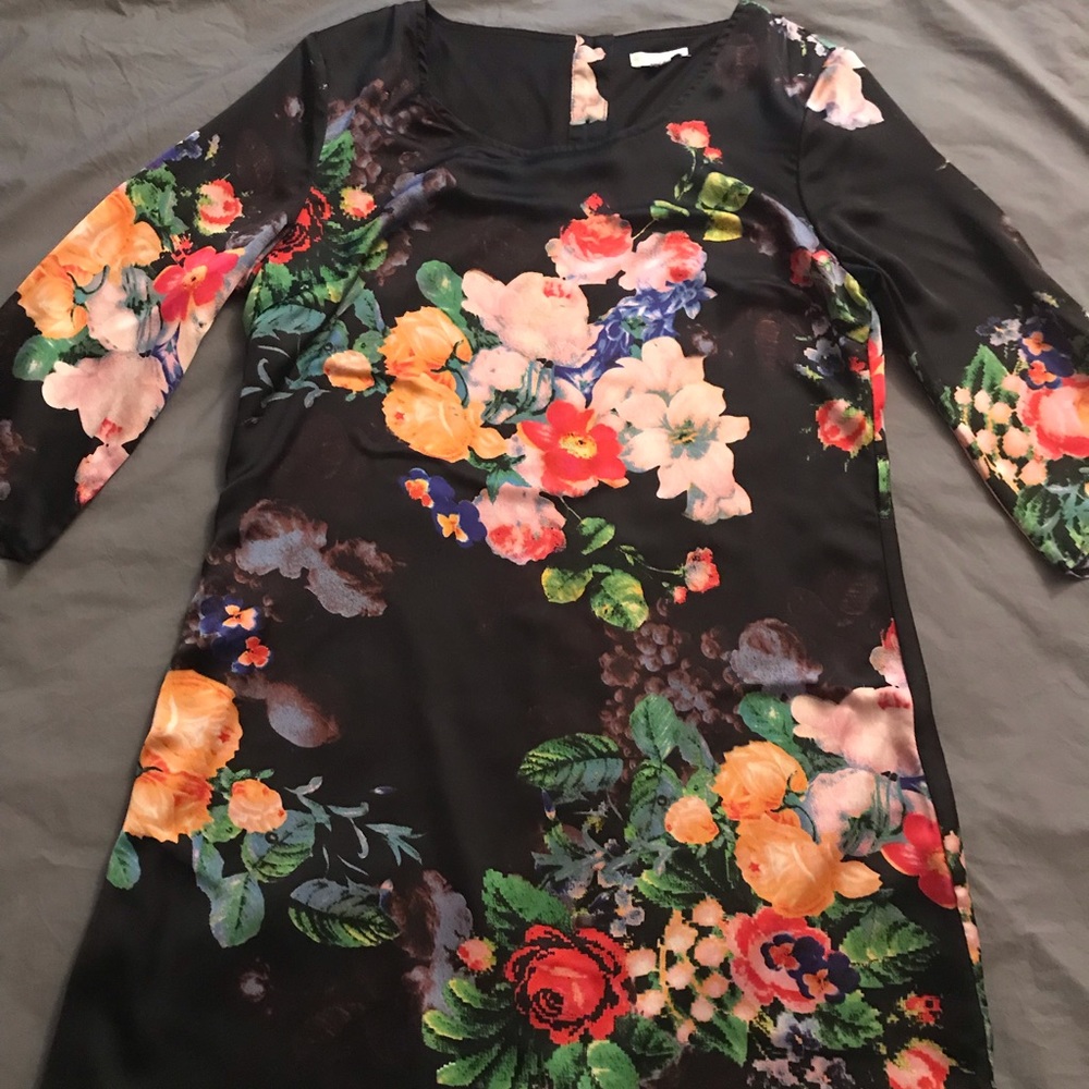 Black/Multi-Color Dress with buttoned back